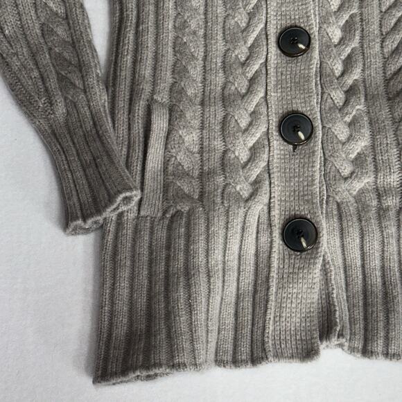 Eddie Bauer Women’s Cable Knit Long Button Cardigan Sweater Beige Alpaca Wool M - Picture 5 of 12